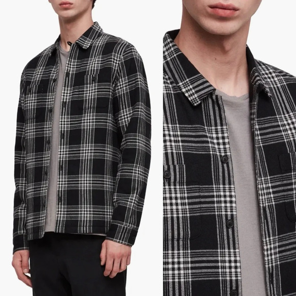 ALL SAINTS Fayette Plaid Slim Fit Puffer Shirt Jacket 100% Cotton shacket S - Picture 1 of 11